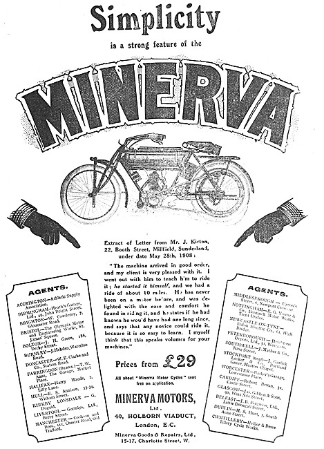 1908 Minerva Motor Cycles                                        