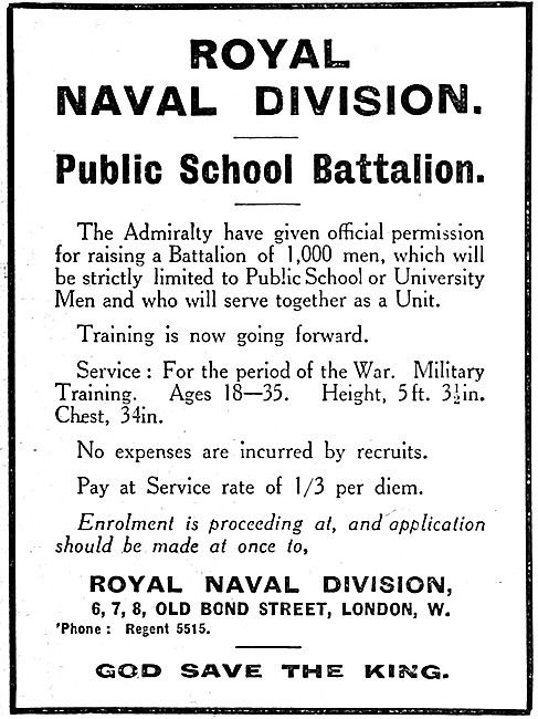 Royal Naval Division Public School Battalion Recruitment Advert  