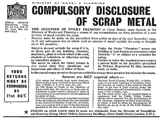 Ministry Of Supply Scrap Metal Disclosure Order 1942             