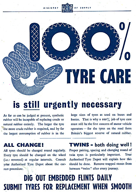 Ministry Of Supply Tyre Care Tips On How To Conserve Rubber 1943 