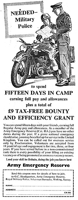 Army Emergency Reserve Military Police Recruitment 1955 Advert   