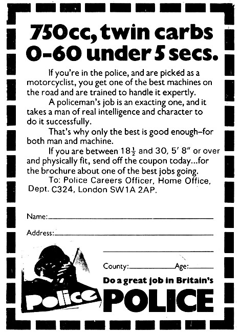 Police Motorcyclist Recruitment Advert 1975                      