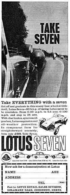 1963 Lotus Seven Car Advert                                      
