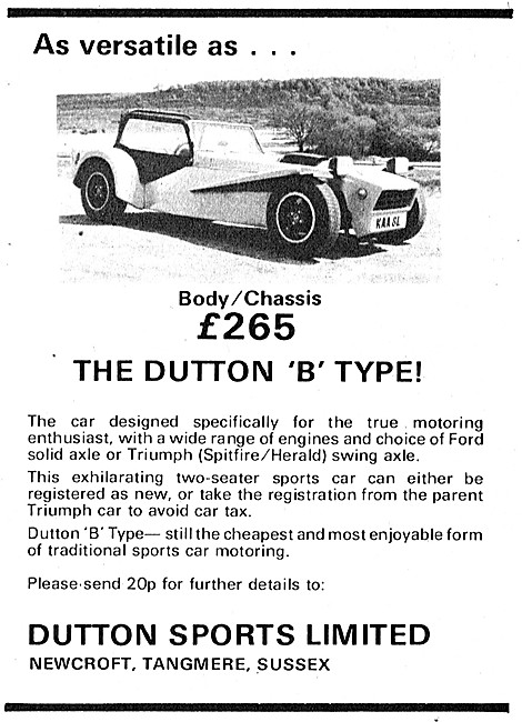 Dutton B Type Car 1973 Advert                                    