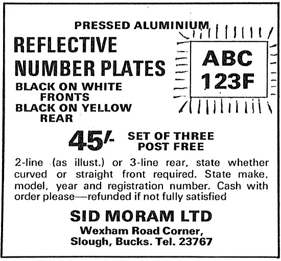 Sid Moram Reflective Number Plates For Motorcycles 1969          