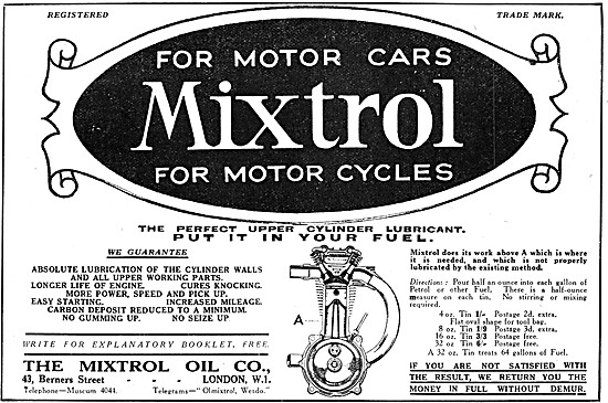 Mixtrol Upper Cylinder Lubrication 1927 Advert                   