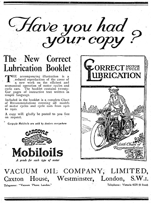 Gargoyle Mobiloils 1920 Advert                                   