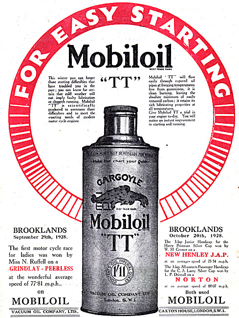 Mobiloil TT Motor Oil 1928                                       