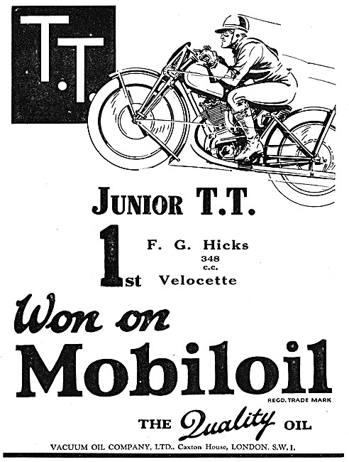 Mobiloil Motor Oil 1929 Advert                                   