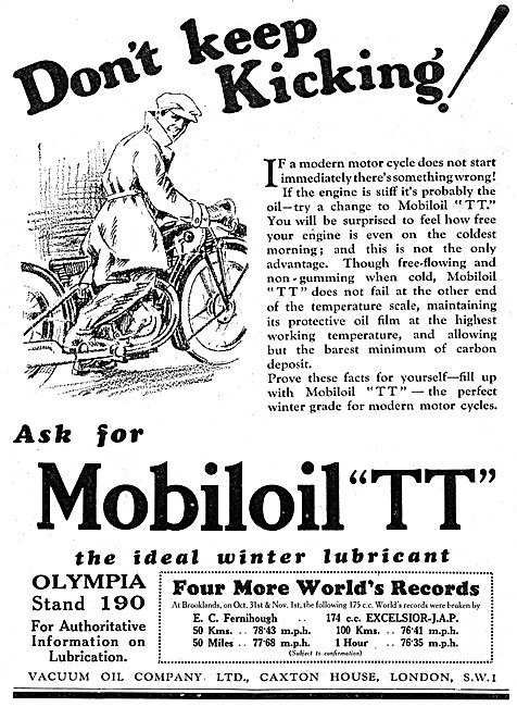 Mobiloil TT Motor Oil 1930 Advert                                
