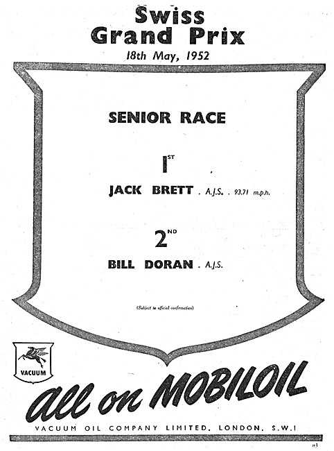 Mobilgas Petrol - Mobiloil Motor Oil 1952 Advert                 