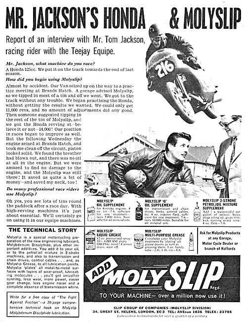Molyslip Oil Additive & Lubricants 1962                          
