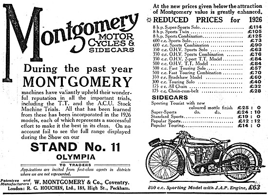 The Montgomery Range Of Motor Cycles & Sidecars 1925             