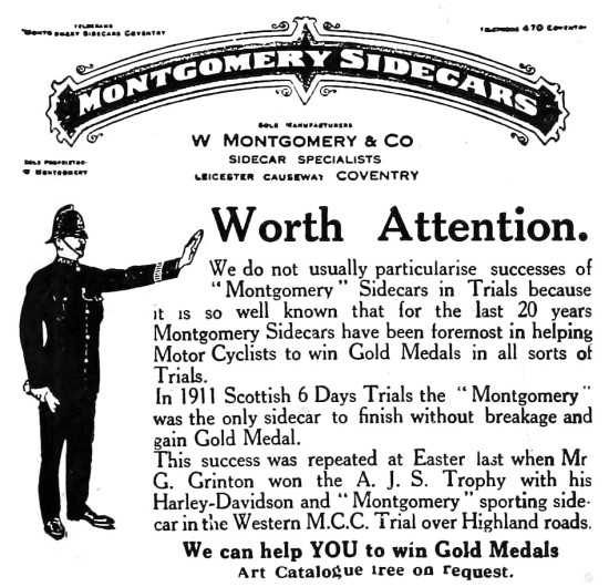 1922 Montgomery Sidecars Advert                                  