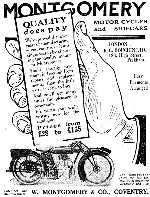 Montgomery Motor Cycles & Sidecars 1925 Advert                   