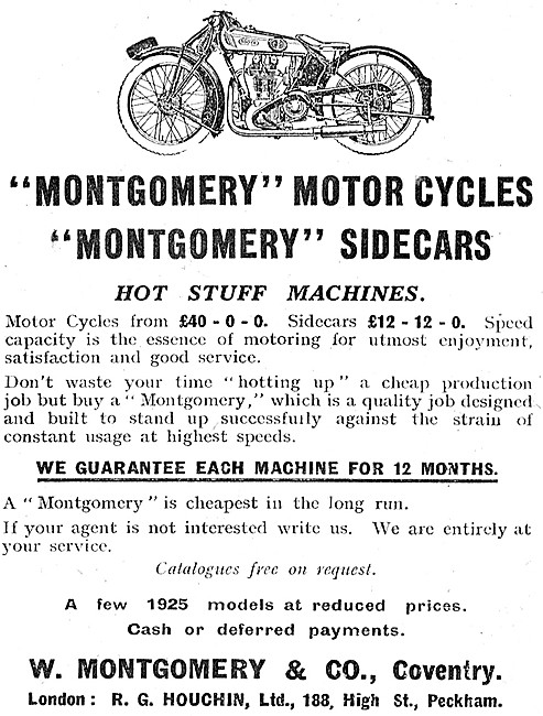 1925 Montgomery Motor Cycles & Sidecars                          