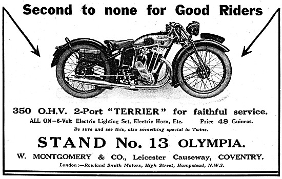 1930 Montgomery Terrier 350 cc Twin Port Motor Cycle             