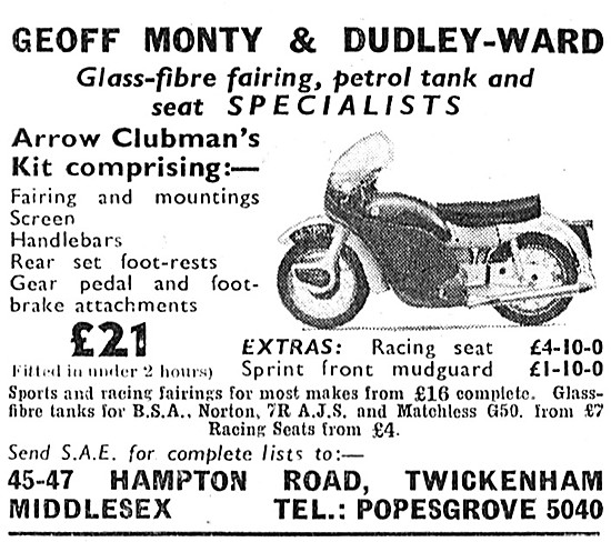 Monty & Ward Glass Fibre Fairings & Fuel Tanks 1961 Patterns     