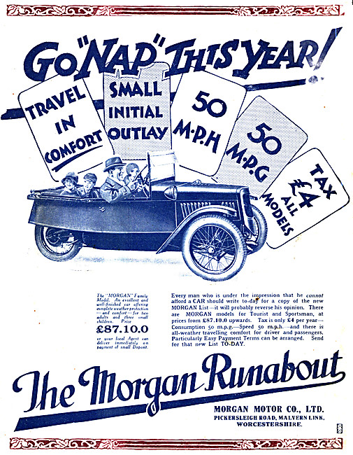 1930 Morgan Runabout Three Wheeler Car                           