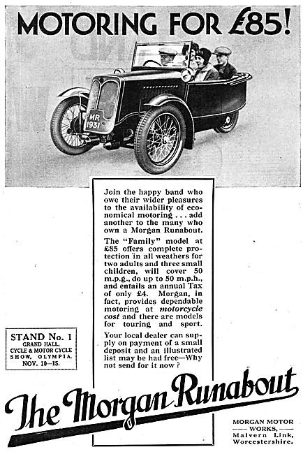 1930 Morgan Family Model Runabout Three Wheeler Car              