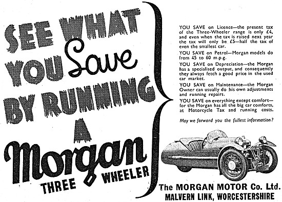Morgan Three Wheeler Cars 1939 Advert                            