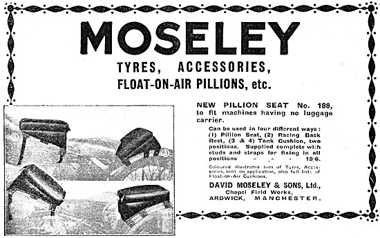 Moseley Float-On-Air Cushions - Moseley Motor Cycle Seats 1928   