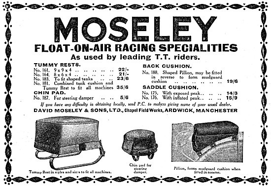 Moseley Float-On-Air Motor Cycle Racing Seat Cushions            