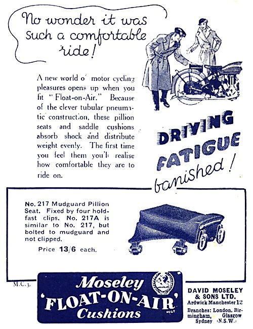 Moseley Float-On-Air Motor Cycle Seat Cushions - Pillion Seats   