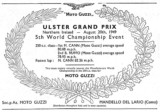 1949 Moto Guzzi Racing Motor Cycles Advert                       