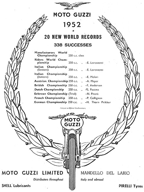 1952 Moto Guzzi Racing Motor Cycles                              