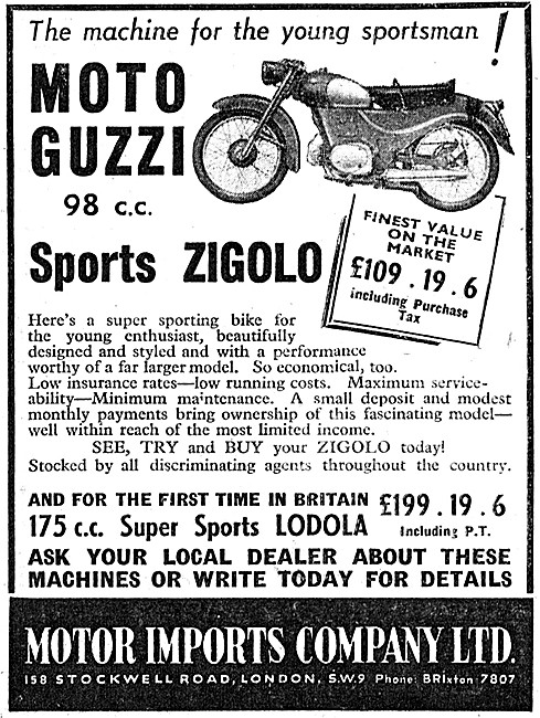 1958 Moto Guzzi 98 cc Sports Zigolo                              
