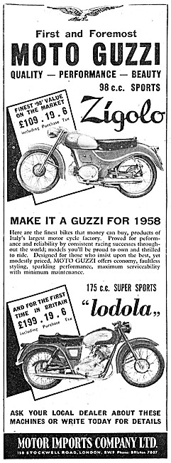 1958 Moto Guzzi Zigolo 98 cc - Moto Guzzi Lodola 175 cc Super Spo