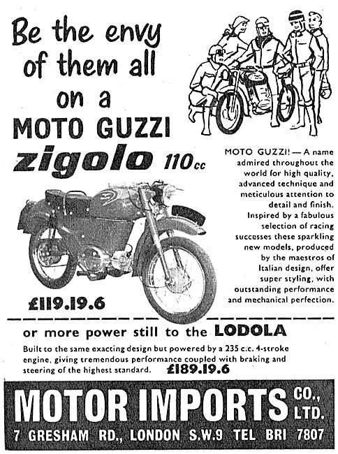 Moto Guzzi Zigolo 110 cc  Moto Guzzi Lodola 235 cc Motor Imports 
