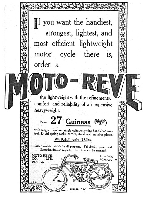1910 Moto-Reve Motorcycles                                       