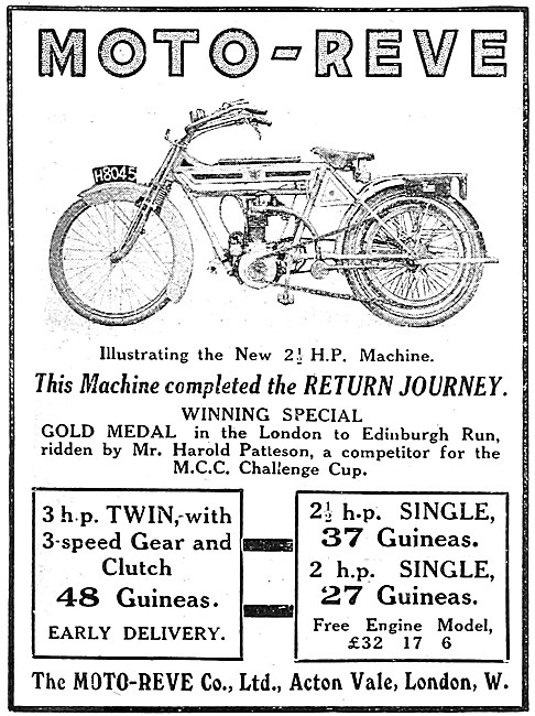 1912 Moto-Reve Motor Cycles                                      