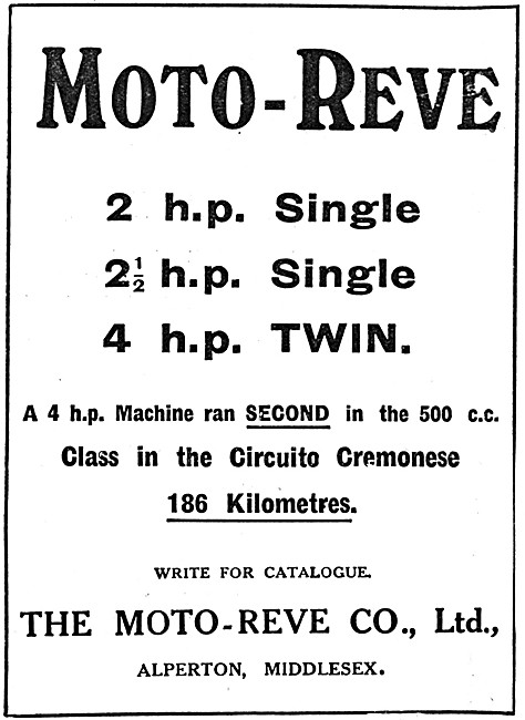 The Moto-Reve Range Of Motor Cycles For 1913                     