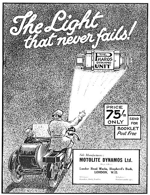 1923 Motolite Pharos Motor Cycle Dynamo                          