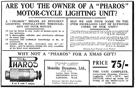 Motolite Pharos Motor Cycle Dynamo Lighting Set                  
