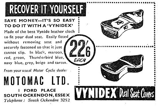 Motomac Vynidex Dual Seat Covers 1957 Advert                     