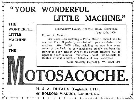 Motosacoche Motor Cycles 1908 Advert                             