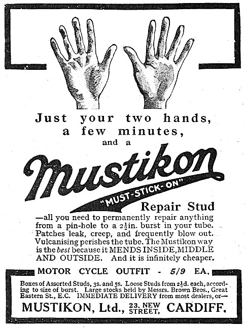 Mustikon Motor Cycle Tyre Repair Studs 1915                      