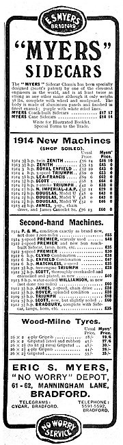 Myers Sidecars. Manningham Lane, Bradford                        