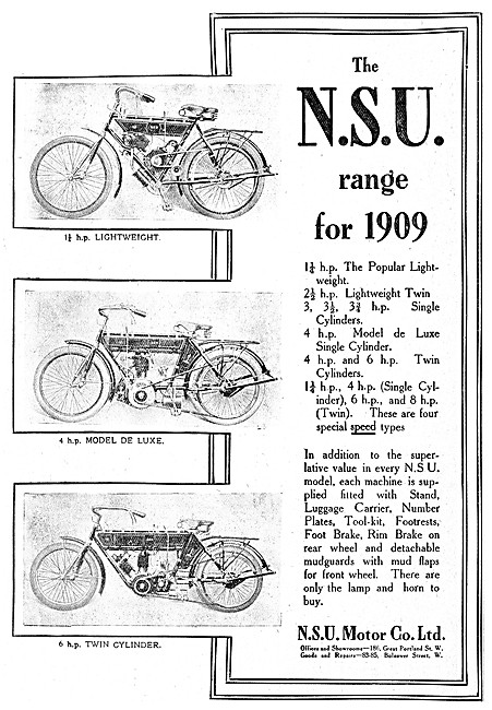 1908 NSU Motor Cycle Model Range                                 