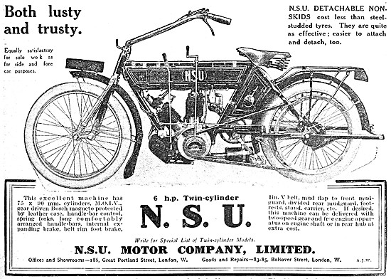 NSU Motorcycles 1910 Advert - N.S.U.                             