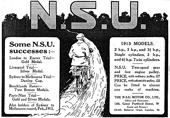 The 1913 Range Of NSU Motor Cycles                               