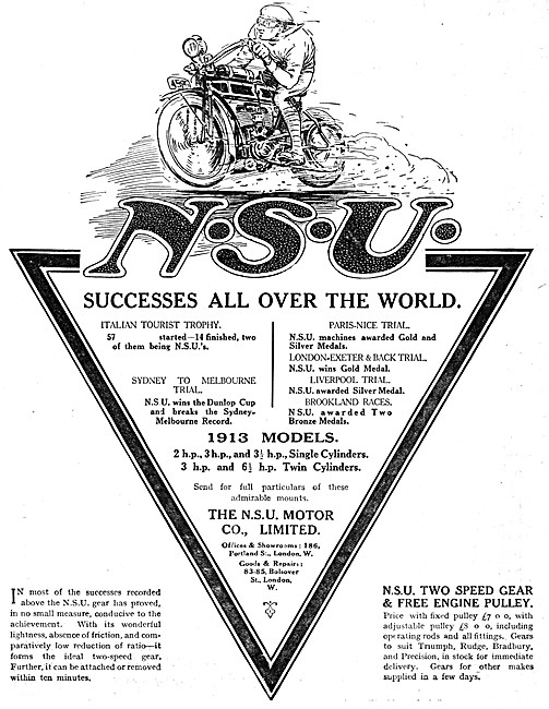The 1913 Range Of NSU Motorcycles                                