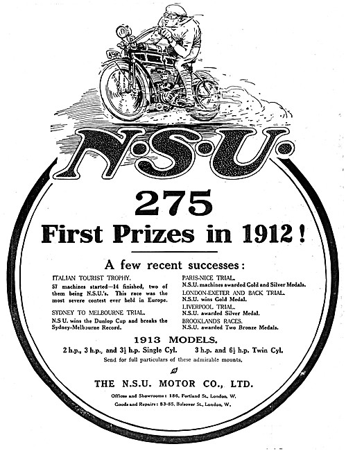 NSU Motor Cycles 1913 Advert                                     