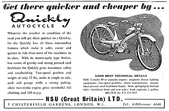 1956 NSU Quickly Moped - NSU Quickly Autocycle                   