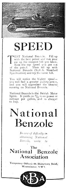 The National Benzole Association 1919 Advert                     