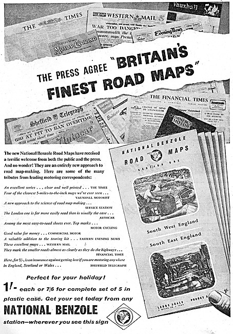 National Benzole Petrol - National Road Maps 1958 Edition        